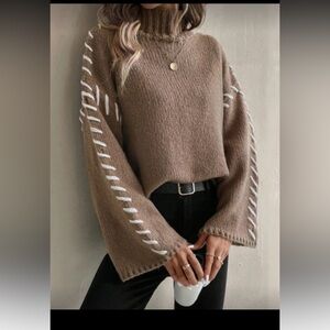 SHEIN Taupe Sweater with White Accents